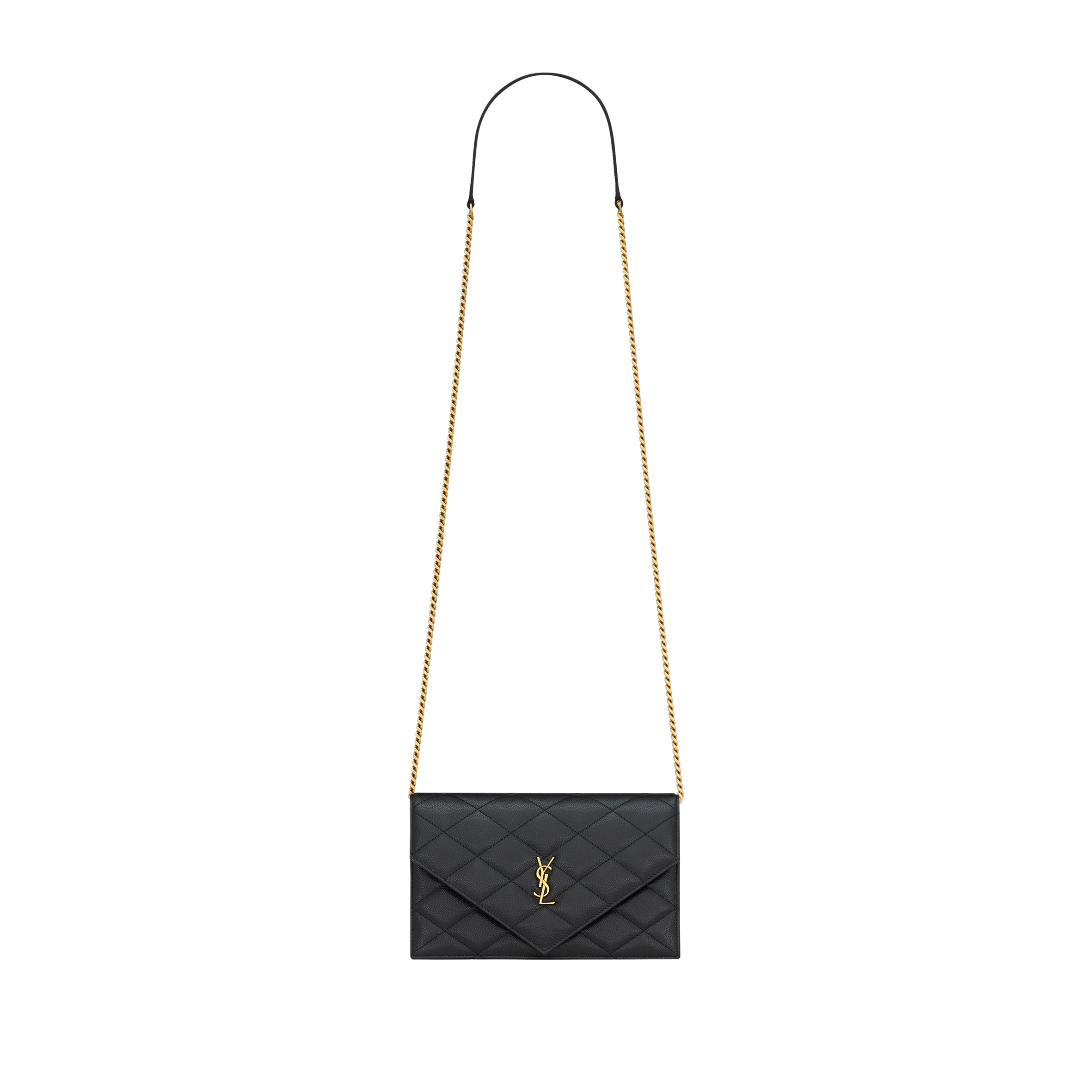 YSL PARIS CHAIN WALLET IN GRAIN DE POUDRE LEATHER 871149AAGOZ1000 (20*13*5cm)
